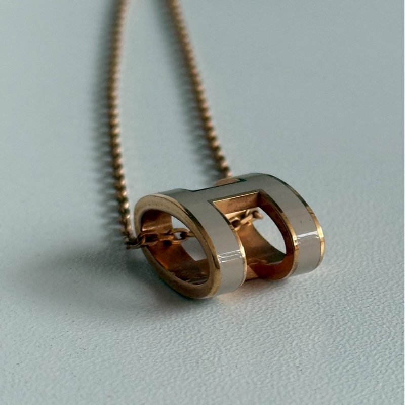 98新🤎 Hermès 愛馬仕 Pop H 項鍊 奶茶金色-10