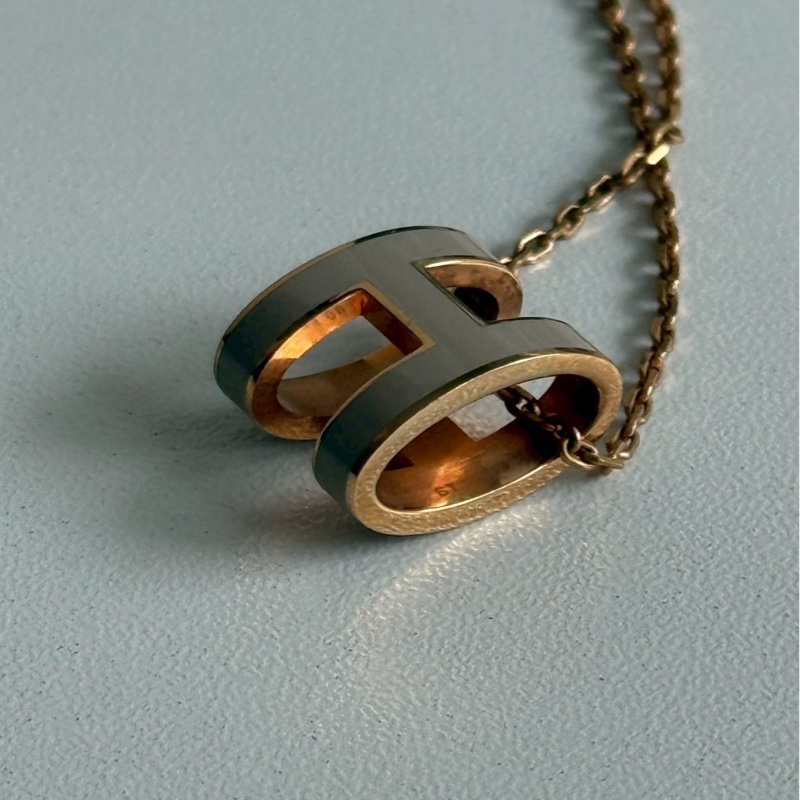 98新🤎 Hermès 愛馬仕 Pop H 項鍊 奶茶金色-11