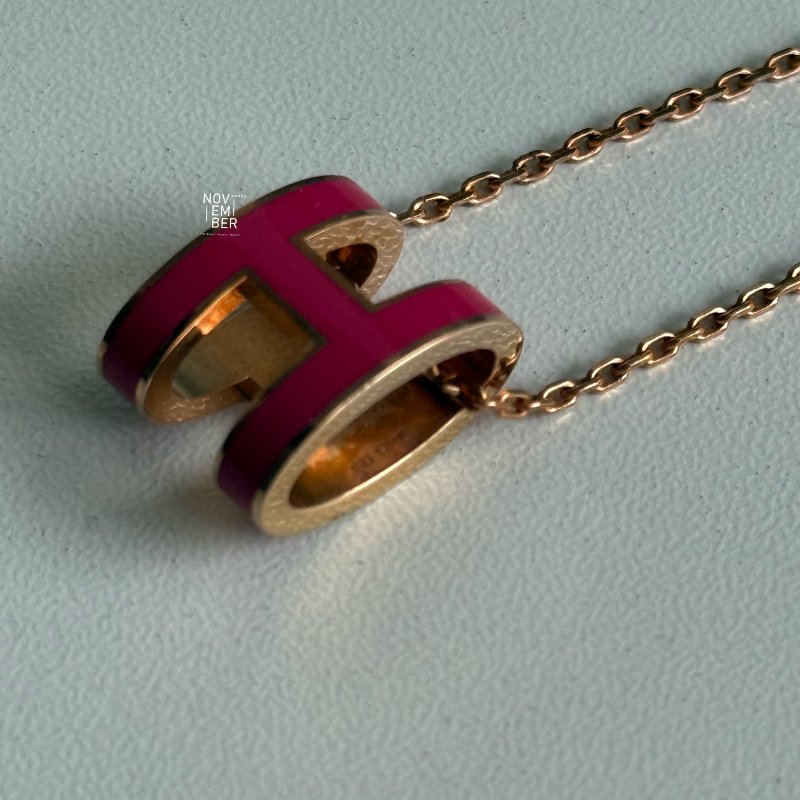 98新🩷 Hermès 愛馬仕 Pop H 項鍊 桃紅玫瑰金-2