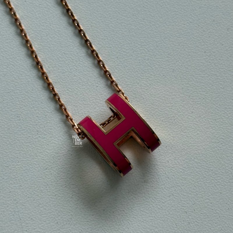98新🩷 Hermès 愛馬仕 Pop H 項鍊 桃紅玫瑰金-4