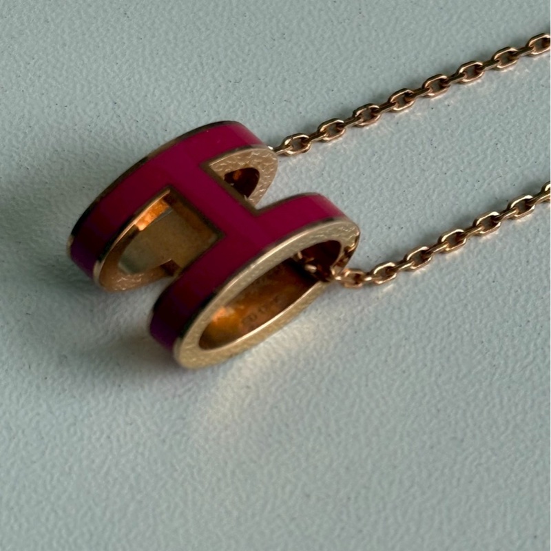 98新🩷 Hermès 愛馬仕 Pop H 項鍊 桃紅玫瑰金-6