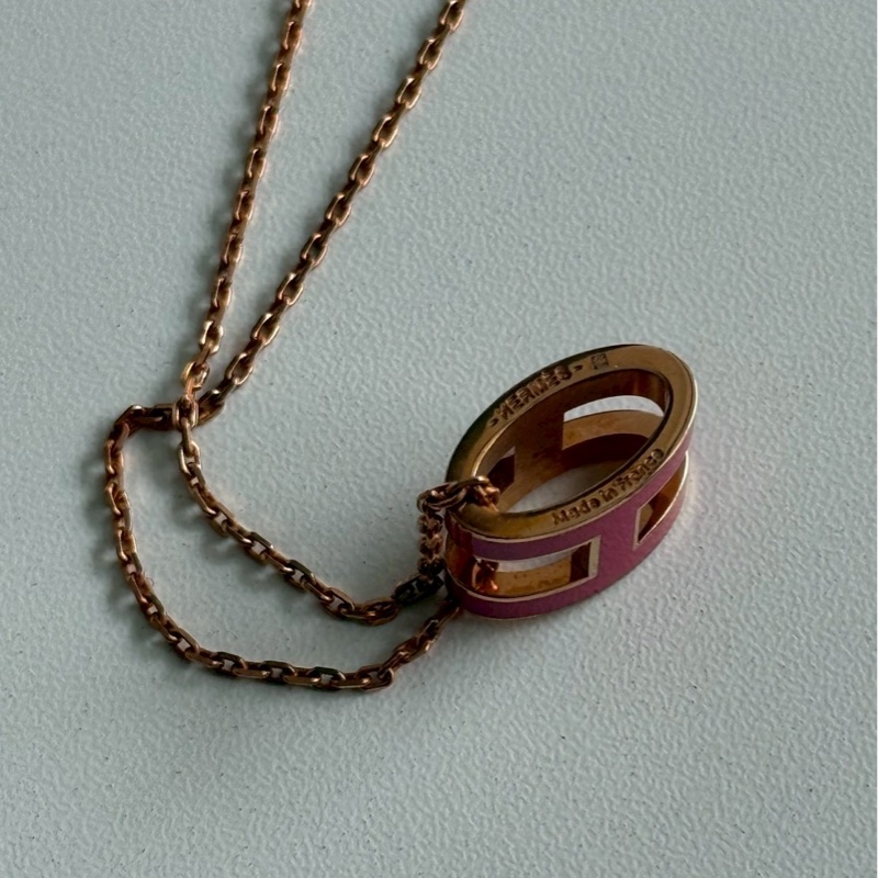 98新🩷 Hermès 愛馬仕 Pop H 項鍊 桃紅玫瑰金-10