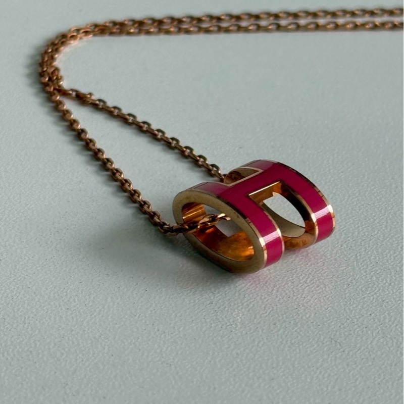 98新🩷 Hermès 愛馬仕 Pop H 項鍊 桃紅玫瑰金-11