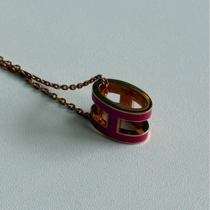 98新🩷 Hermès 愛馬仕 Pop H 項鍊 桃紅玫瑰金-12