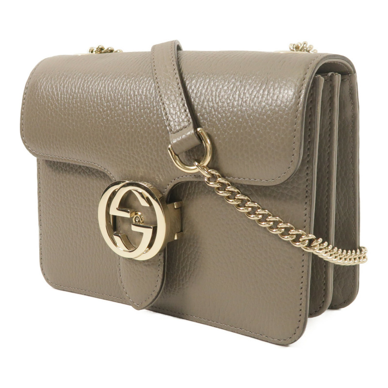 GUCCI 牛皮皮革Interlocking G鏈帶肩背袋-2