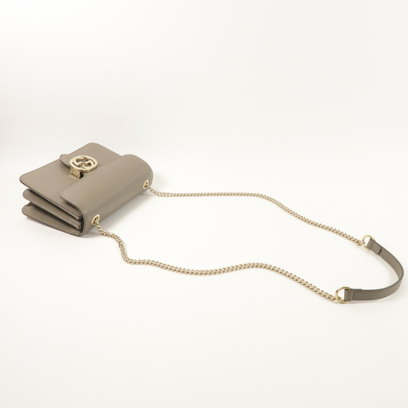 GUCCI 牛皮皮革Interlocking G鏈帶肩背袋-8