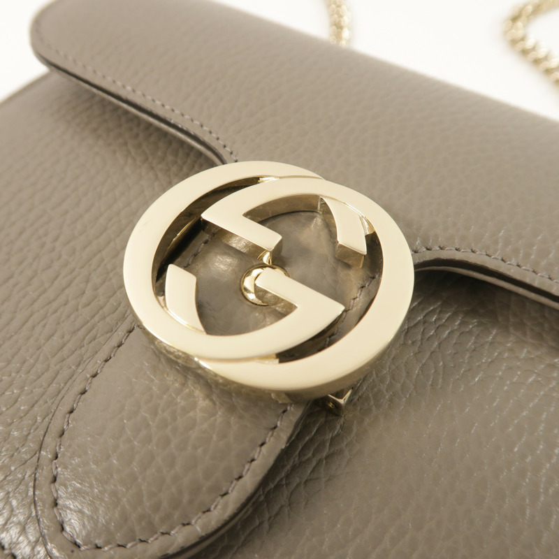 GUCCI 牛皮皮革Interlocking G鏈帶肩背袋-10