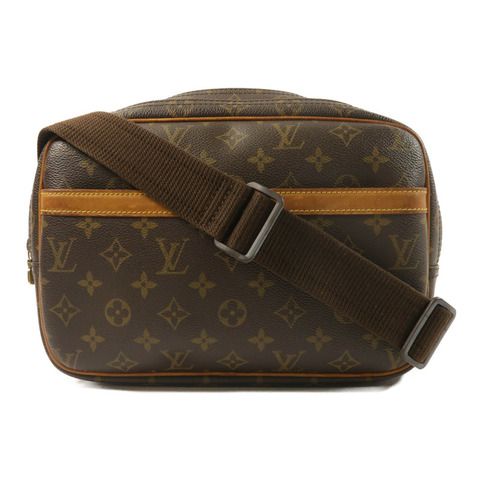 LOUIS VUITTON Monogram Reporter PM金扣肩背袋棕色