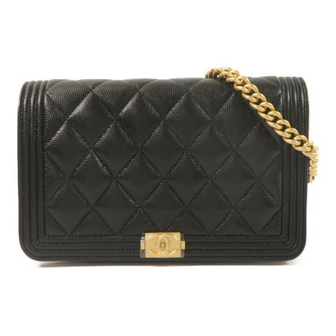 CHANEL 牛皮皮革Boy Wallet On Chain鏈帶肩背袋