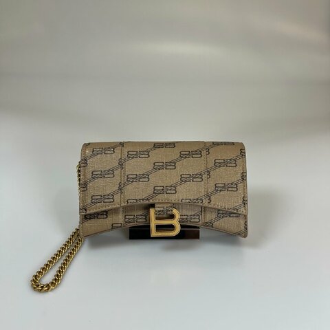 BALENCIAGA 656050 咖色Hourglass B 沙漏WOC肩背包