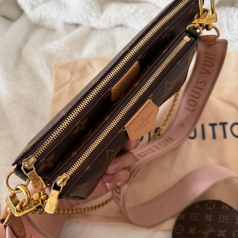 Lv 五合一麻將包(M44840)粉色肩帶-6