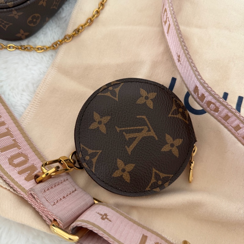 Lv 五合一麻將包(M44840)粉色肩帶-12