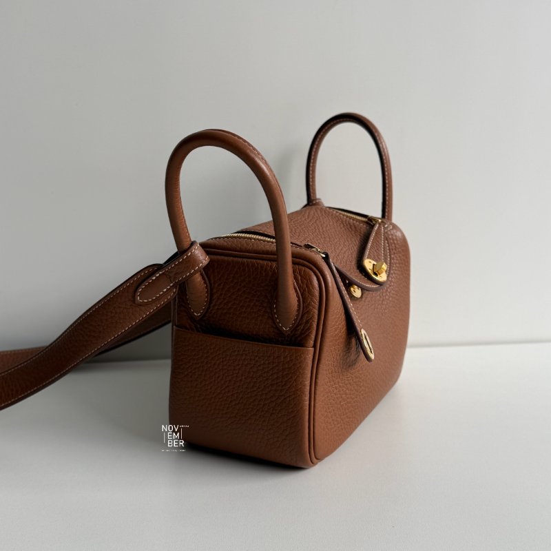 95新🤎 Hermès 愛馬仕 Mini Lindy 金棕金釦一代-1