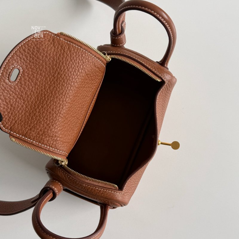 95新🤎 Hermès 愛馬仕 Mini Lindy 金棕金釦一代-3