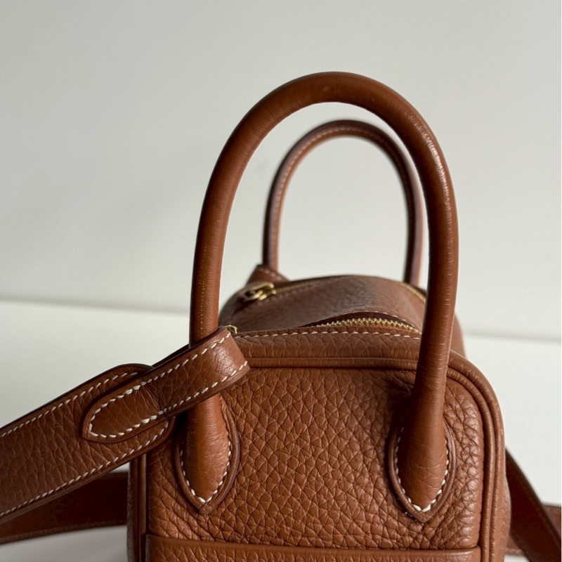95新🤎 Hermès 愛馬仕 Mini Lindy 金棕金釦一代-10