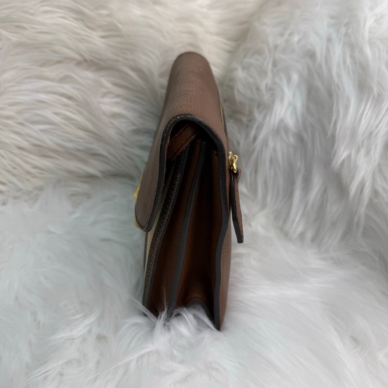 BURBERRY Macken 棕色拼多色 格紋 塗層帆布拼牛皮 郵差包-3