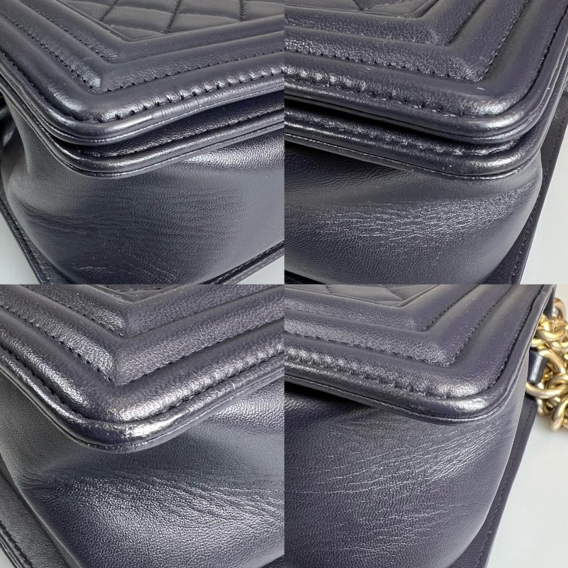 CHANEL BOY25 羊皮深藍金 保卡款21開-10