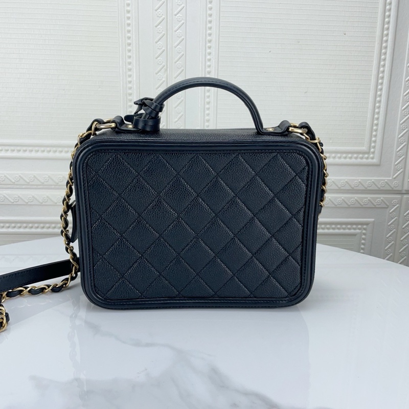 Chanel/香奈兒Vanity Case中號黑金荔枝牛皮相機包手提盒子包 、尺寸21*16、 27開有卡、97新-1