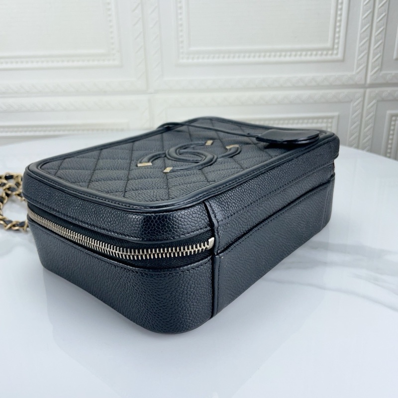 Chanel/香奈兒Vanity Case中號黑金荔枝牛皮相機包手提盒子包 、尺寸21*16、 27開有卡、97新-2