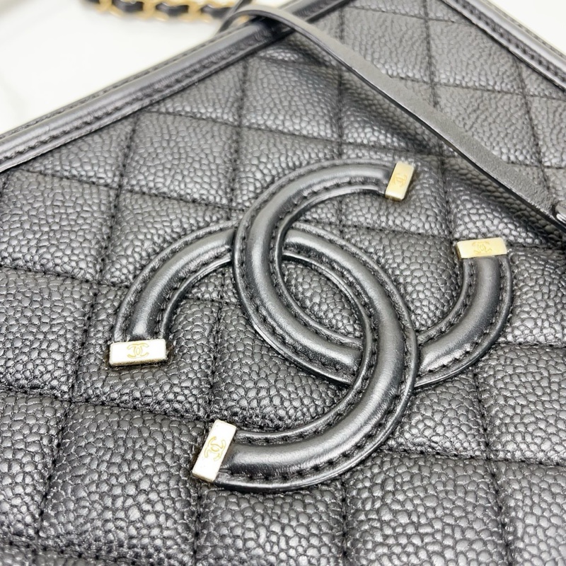 Chanel/香奈兒Vanity Case中號黑金荔枝牛皮相機包手提盒子包 、尺寸21*16、 27開有卡、97新-5
