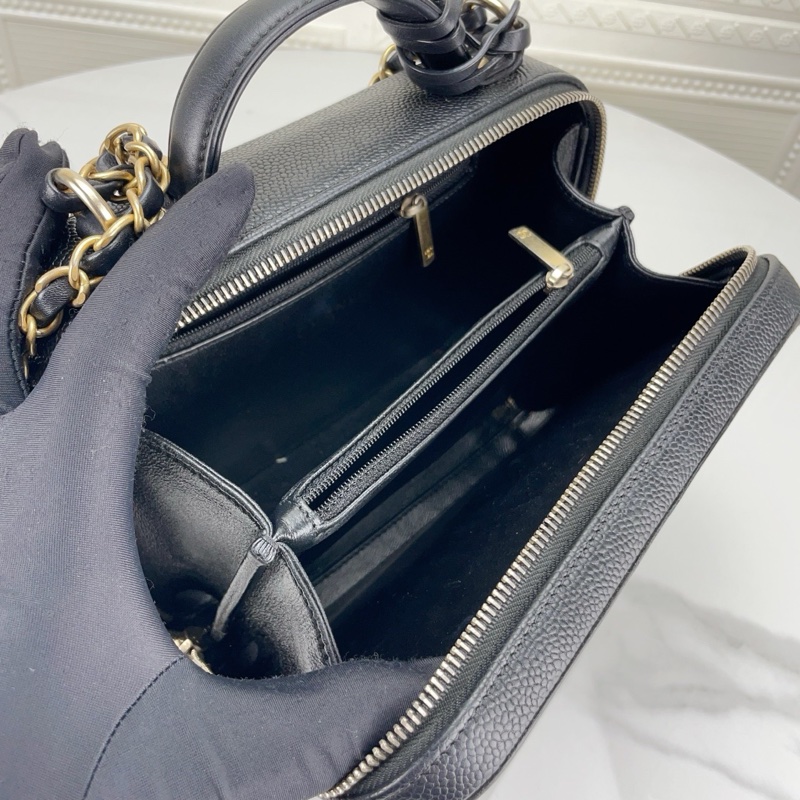 Chanel/香奈兒Vanity Case中號黑金荔枝牛皮相機包手提盒子包 、尺寸21*16、 27開有卡、97新-8