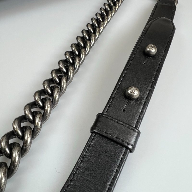 CHANEL BOY25 羊皮黑銀 保卡款/26開-9