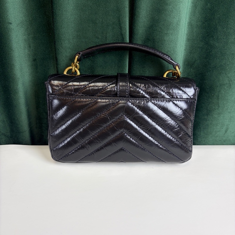 YSL College mini黑金油蠟皮手提斜挎包  24年編碼 搭配可拆卸的金屬鏈條 尺寸約20×13×3-2