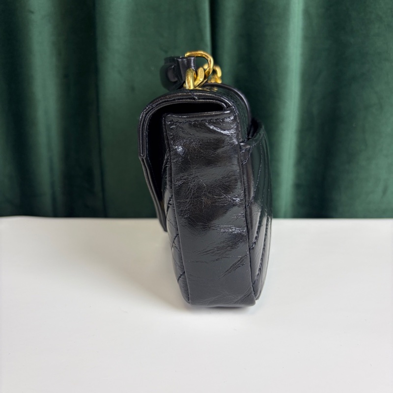 YSL College mini黑金油蠟皮手提斜挎包  24年編碼 搭配可拆卸的金屬鏈條 尺寸約20×13×3-3