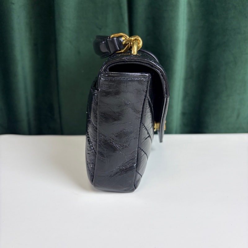 YSL College mini黑金油蠟皮手提斜挎包  24年編碼 搭配可拆卸的金屬鏈條 尺寸約20×13×3-4