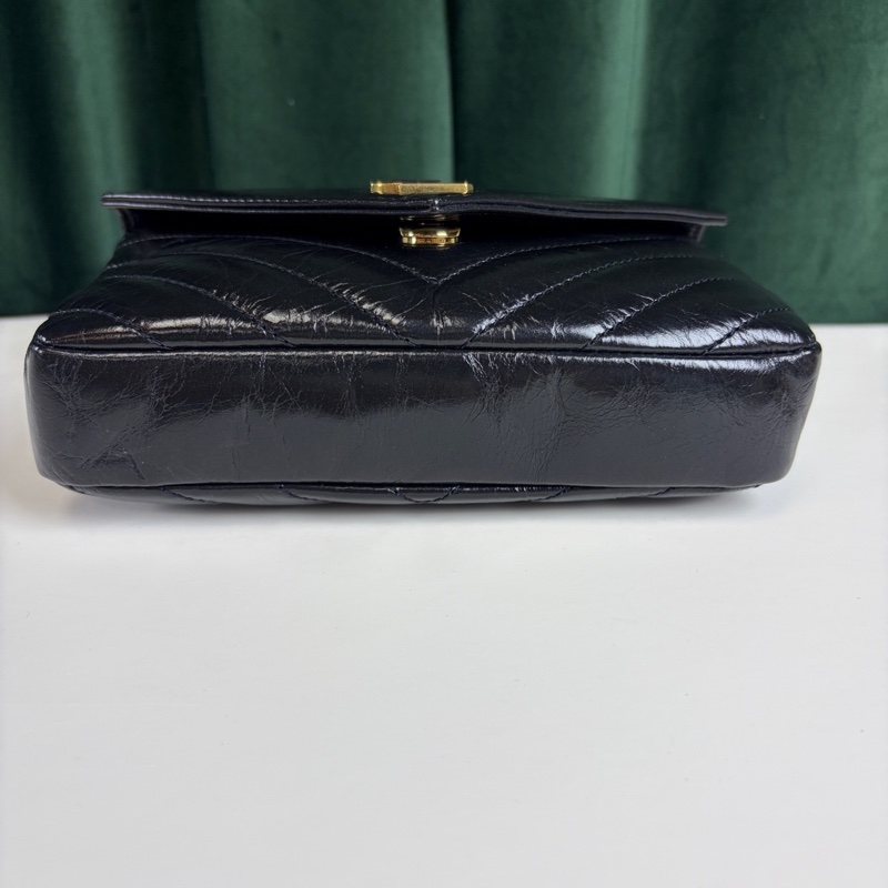 YSL College mini黑金油蠟皮手提斜挎包  24年編碼 搭配可拆卸的金屬鏈條 尺寸約20×13×3-5