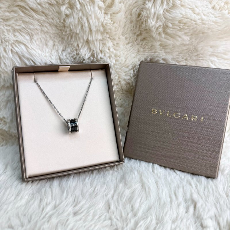 Bvlgari寶格麗925銀 黑陶瓷彈簧 慈善款項鏈-0