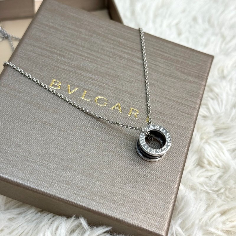 Bvlgari寶格麗925銀 黑陶瓷彈簧 慈善款項鏈-2