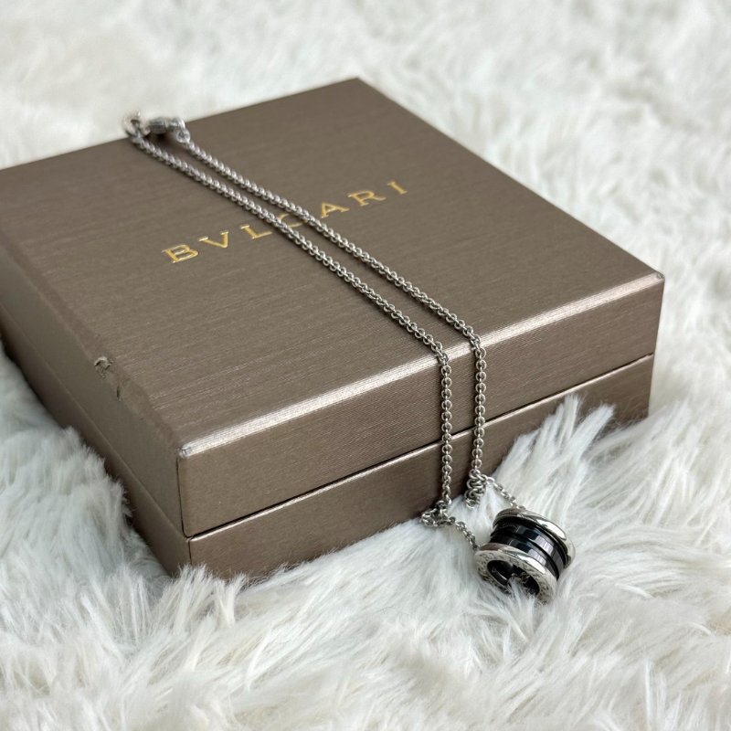 Bvlgari寶格麗925銀 黑陶瓷彈簧 慈善款項鏈-3