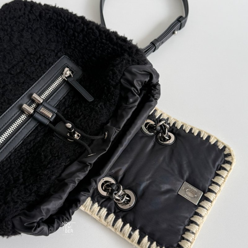 99新🆕 保卡款 Chanel 香奈兒 羊羔毛拼尼龍後背包-4