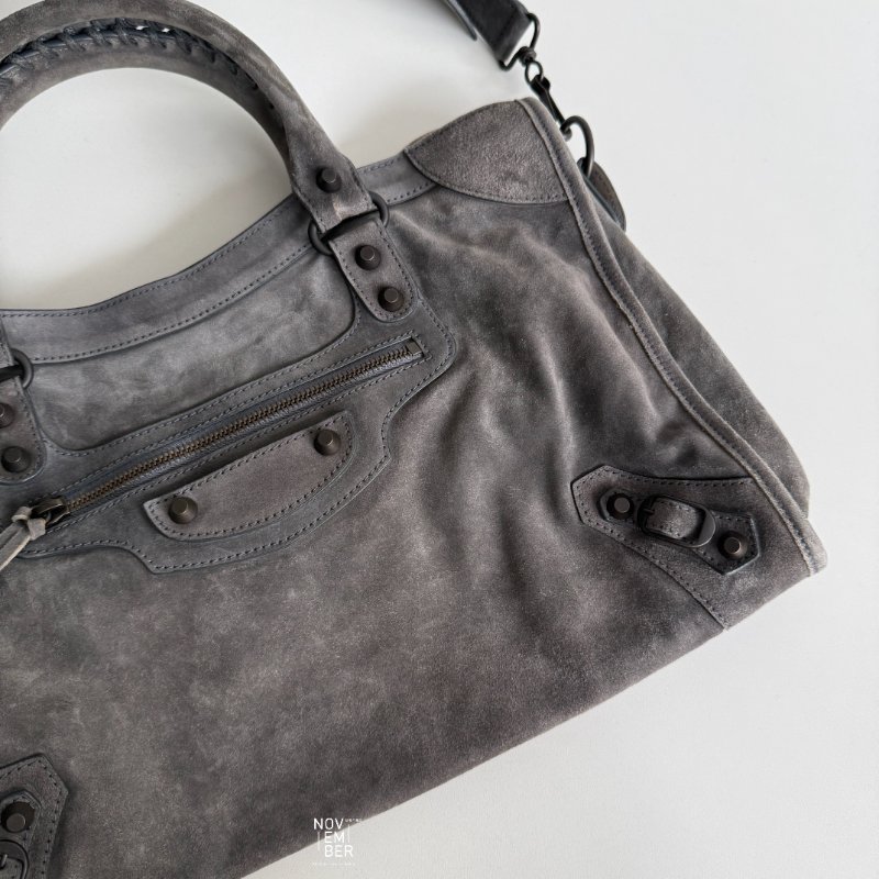 98新🩶 有購證🙌🏻 Balenciaga 巴黎世家 Le City 灰色麂皮 中號-4