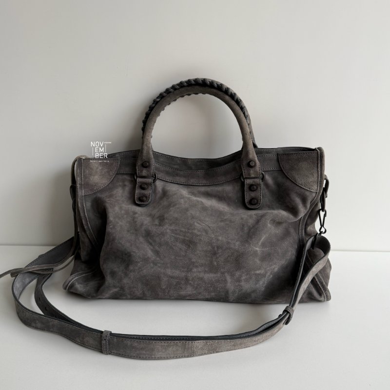 98新🩶 有購證🙌🏻 Balenciaga 巴黎世家 Le City 灰色麂皮 中號-5