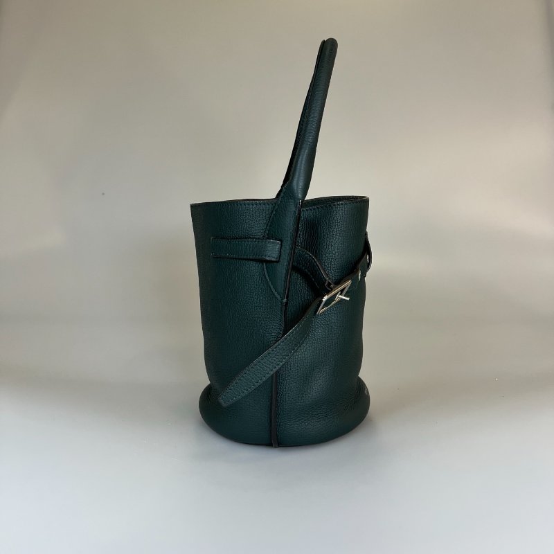 CELINE 墨綠色銀扣水桶包-2