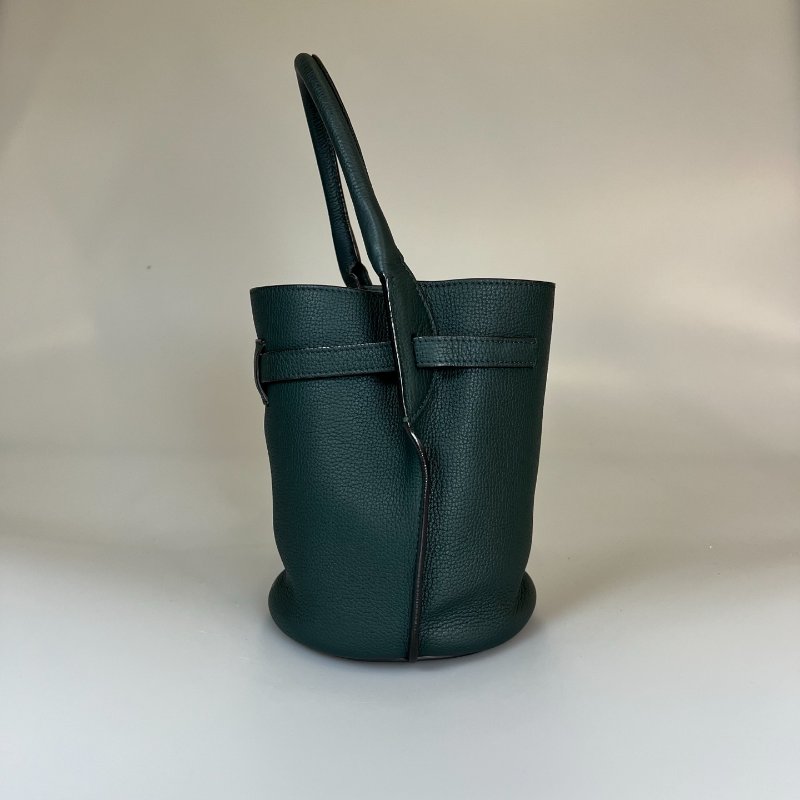 CELINE 墨綠色銀扣水桶包-3