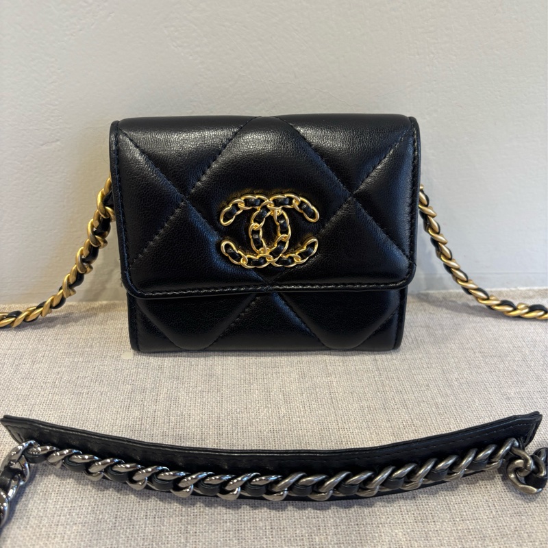 香奈兒Chanel 19bag 黑色羊皮菱格小鏈包-0