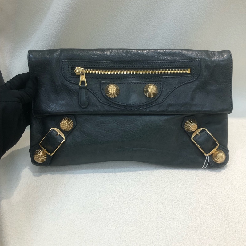 Balenciaga 灰色玫瑰金大釘 手拿包 XC474-0