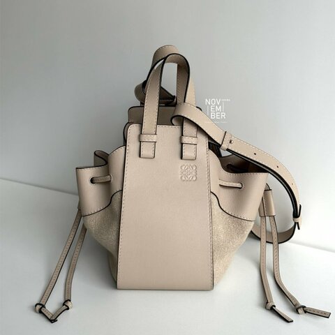98新🤎 Loewe 羅意威 Hammock 吊床包 小號 米色皮革拼接帆布