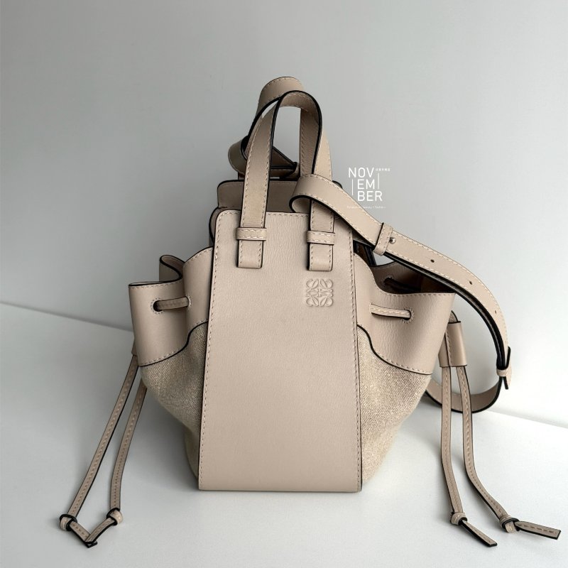 98新🤎 Loewe 羅意威 Hammock 吊床包 小號 米色皮革拼接帆布-0