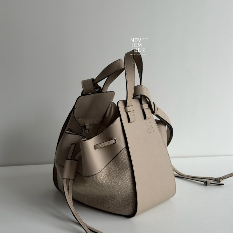 98新🤎 Loewe 羅意威 Hammock 吊床包 小號 米色皮革拼接帆布-1
