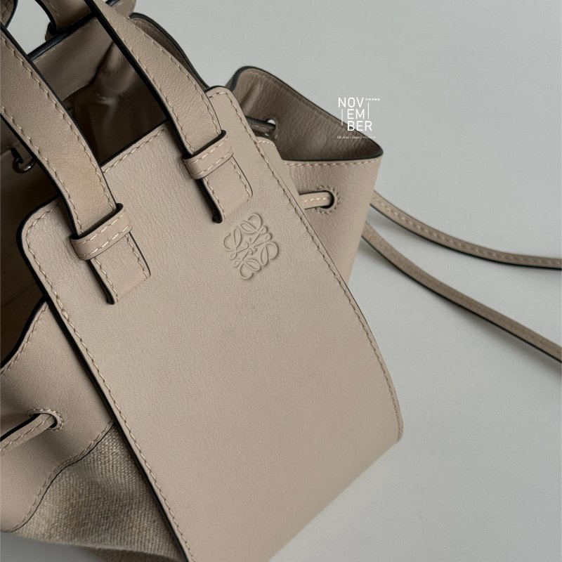 98新🤎 Loewe 羅意威 Hammock 吊床包 小號 米色皮革拼接帆布-3