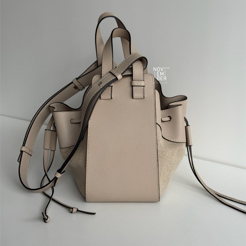 98新🤎 Loewe 羅意威 Hammock 吊床包 小號 米色皮革拼接帆布-4
