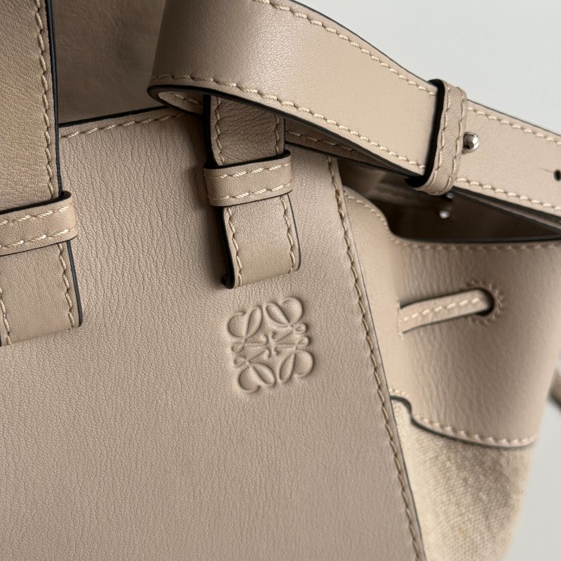 98新🤎 Loewe 羅意威 Hammock 吊床包 小號 米色皮革拼接帆布-9