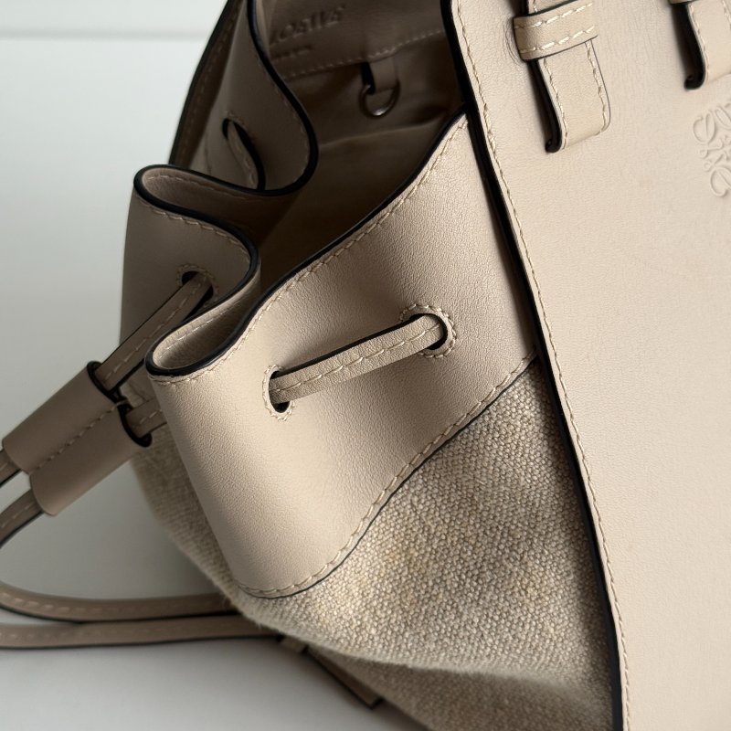 98新🤎 Loewe 羅意威 Hammock 吊床包 小號 米色皮革拼接帆布-10