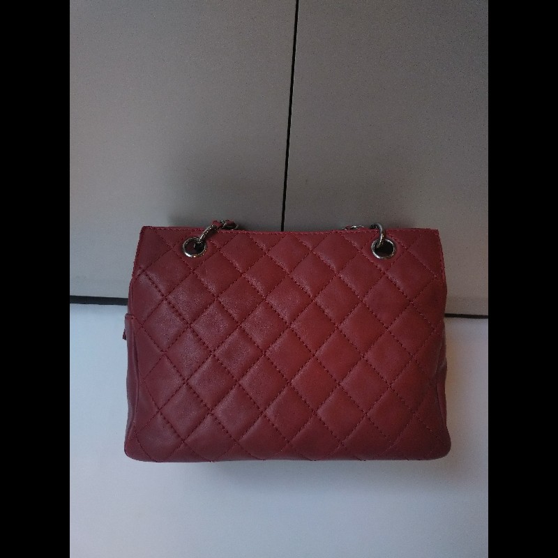 Chanel 銀鍊紅皮菱格三層小托特包 小豆腐包-3