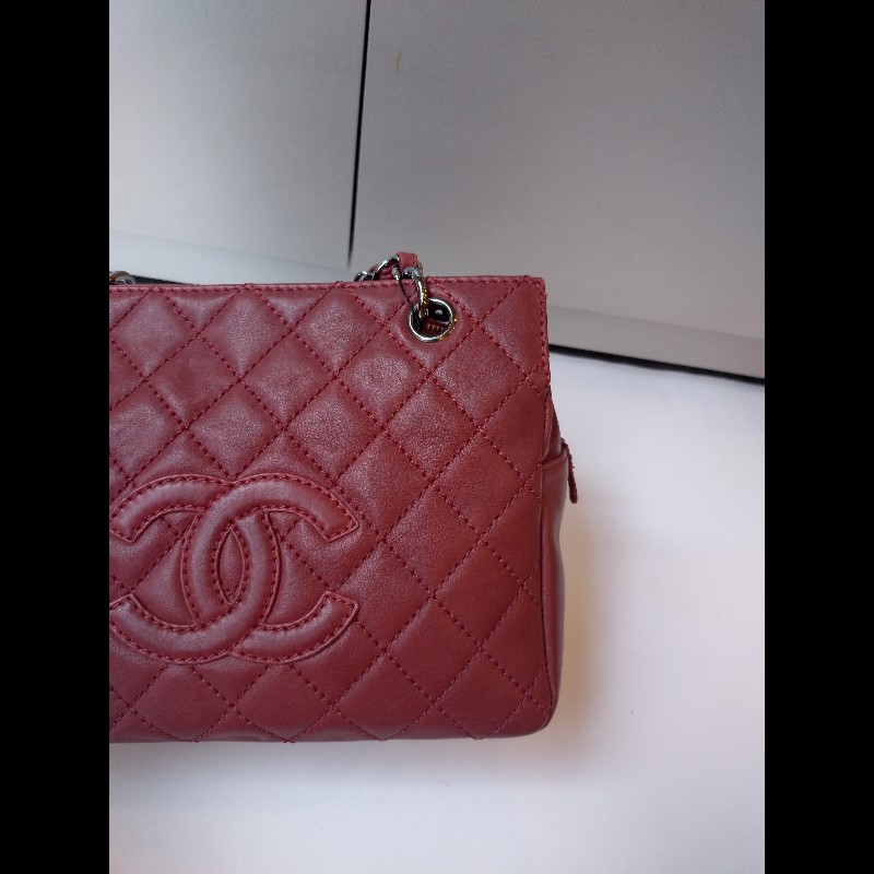 Chanel 銀鍊紅皮菱格三層小托特包 小豆腐包-7