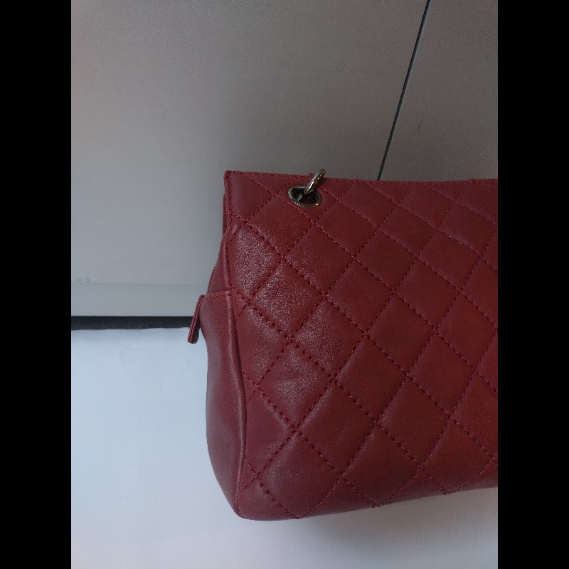 Chanel 銀鍊紅皮菱格三層小托特包 小豆腐包-9